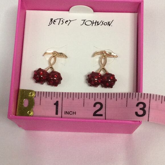 NIB BETSEY JOHNSON GOLD TONE RED CHERRY STUD EARRINGS - Picture 6 of 6